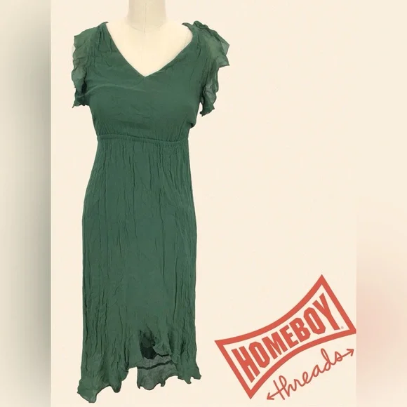 HD in Paris Green Ruffled Midi Sundress with Flutter Sleeves Size XS